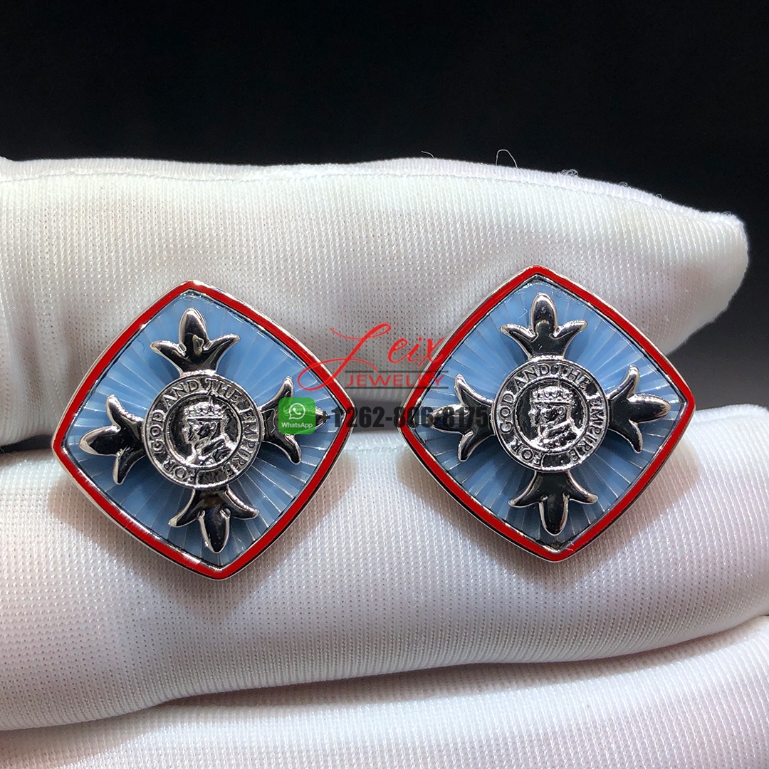 Custom Made Order of the British Empire OBE Hallmarked Tiffany Blue & Red Enamel 18k White Gold Cufflinks