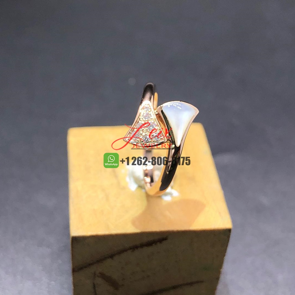 Bvlgari Divas' Dream 18k Rose Gold Pave Diamond and Mother of Pearl Small Contraire Ring (1)