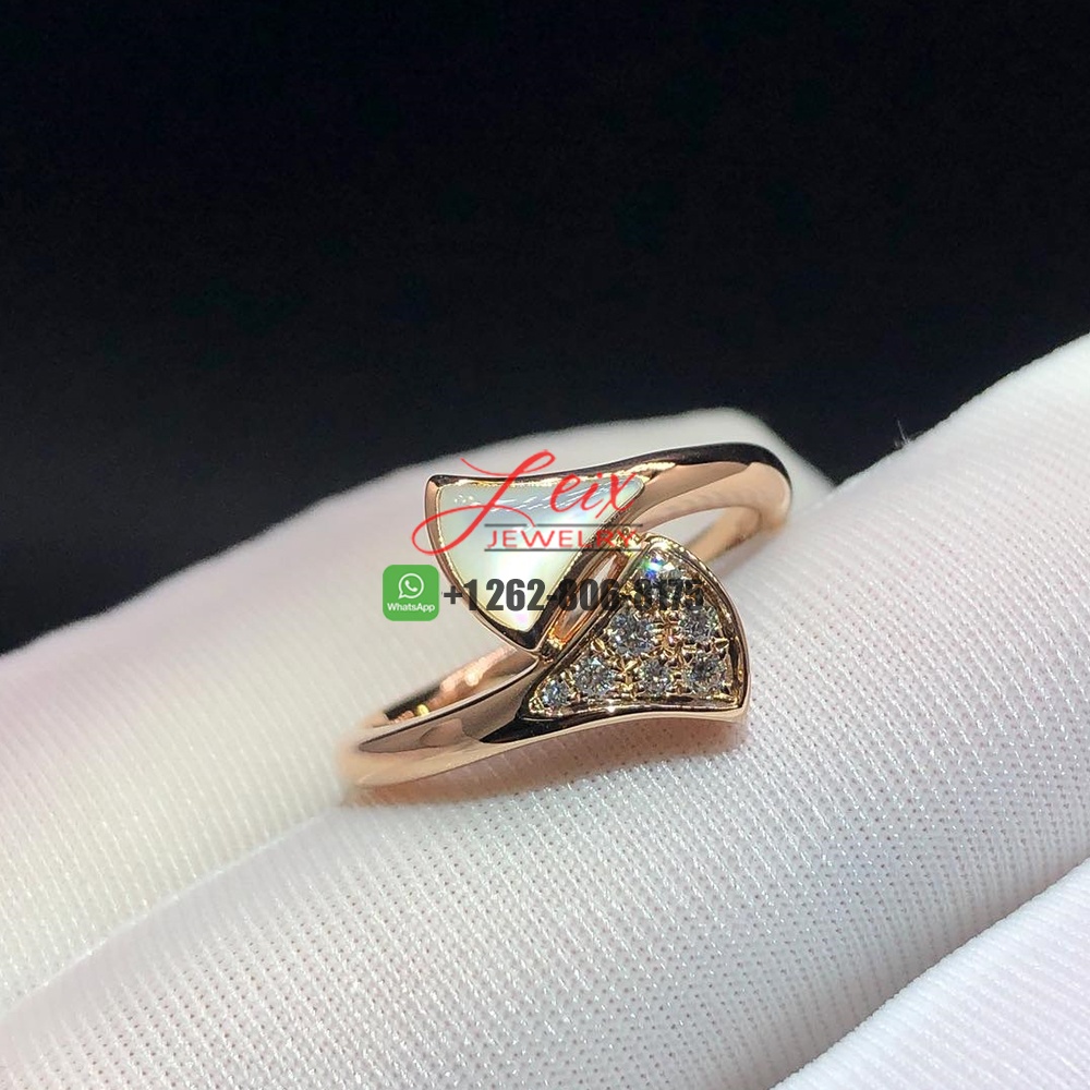 Bvlgari Divas' Dream 18k Rose Gold Pave Diamond and Mother of Pearl Small Contraire Ring