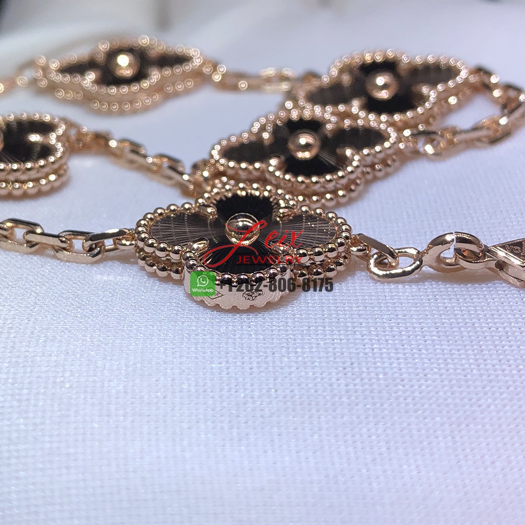 Custom VCA 18K Rose Gold 5 Motifs Guilloche Vintage Alhambra Bracelet (1)
