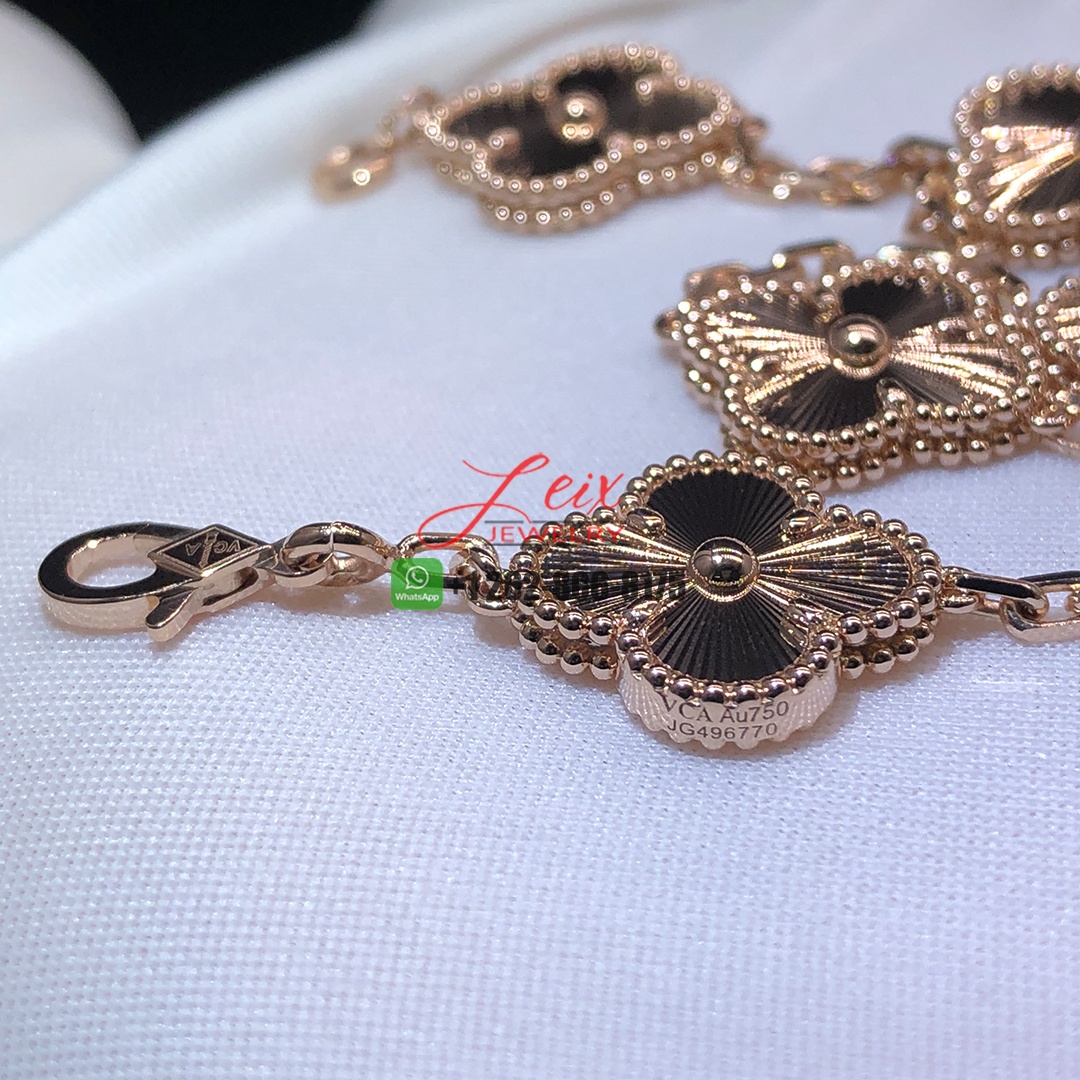 Custom VCA 18K Rose Gold 5 Motifs Guilloche Vintage Alhambra Bracelet (2)