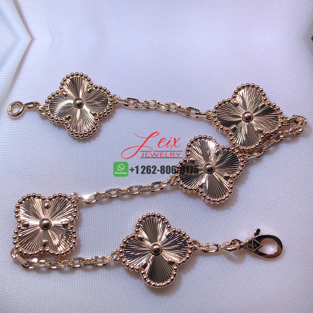Custom VCA 18K Rose Gold 5 Motifs Guilloche Vintage Alhambra Bracelet