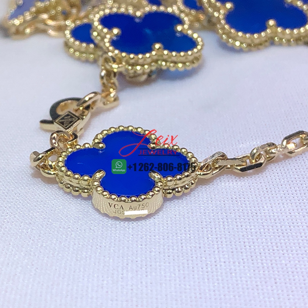 Van Cleef & Arpels Vintage Alhambra 18K Yellow Gold Blue Agate 10 Motif Necklace (2)