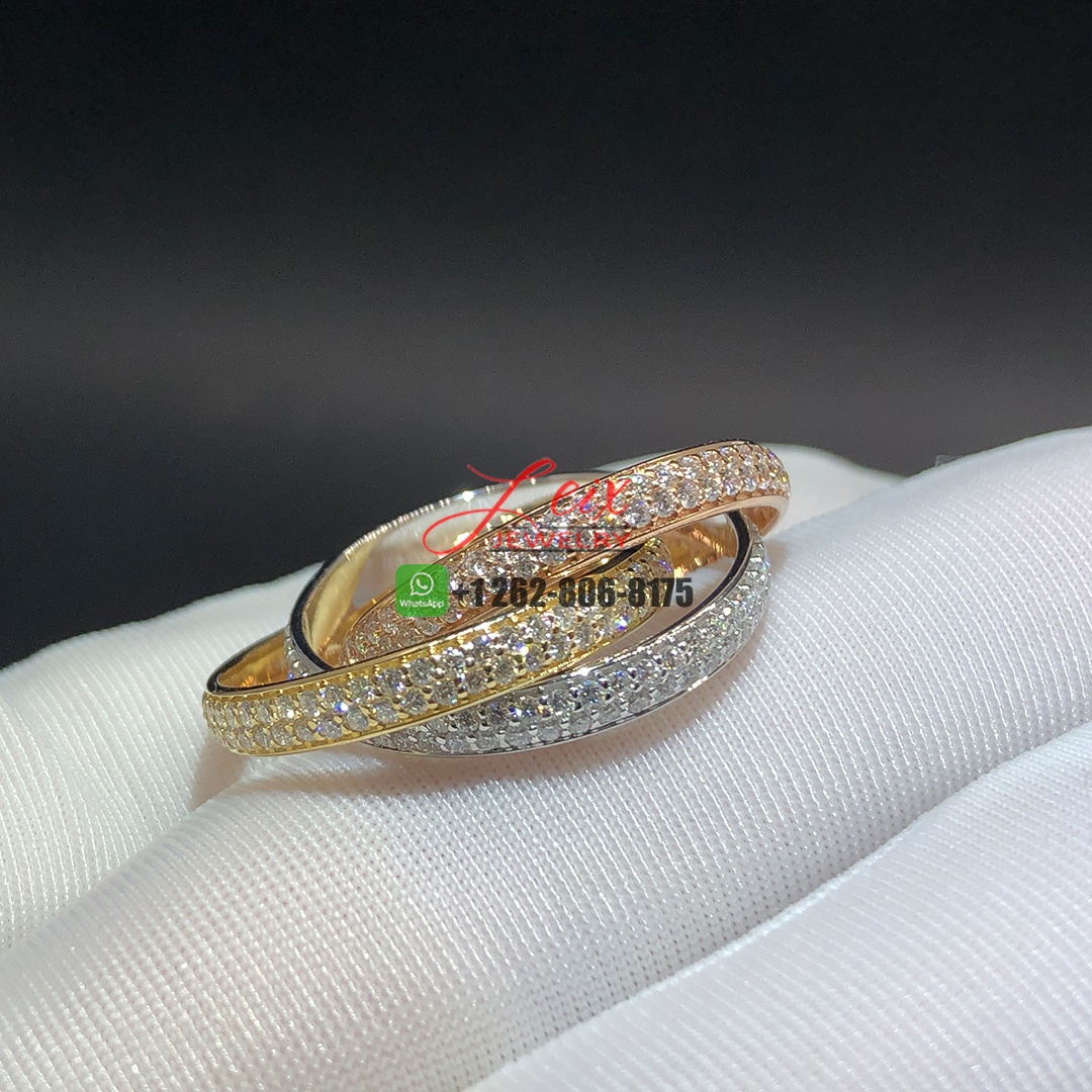 Cartier Trinity Pave Diamond Ring in 18k 3 Tone Gold (1)