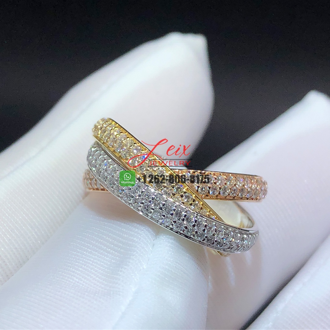 Cartier Trinity Pave Diamond Ring in 18k 3 Tone Gold