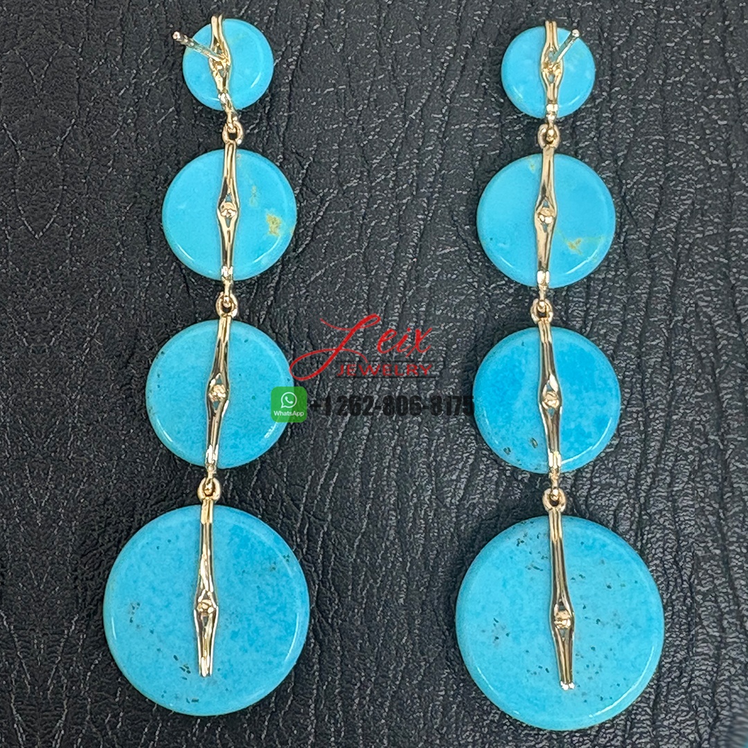 Custom Made 18k Yellow Gold Handmade Natural Turquoise and Diamond Drop Earrings (2)
