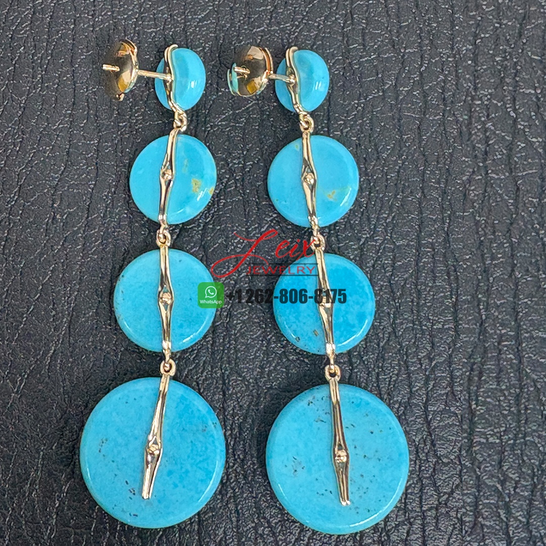 Custom Made 18k Yellow Gold Handmade Natural Turquoise and Diamond Drop Earrings (3)