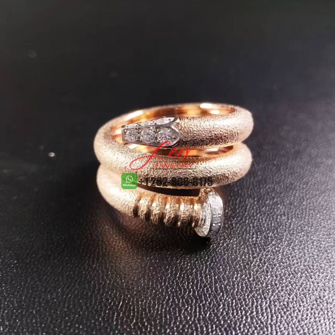 David Webb 18K Rose Gold & Platinum Hammered Nail Diamond Ring