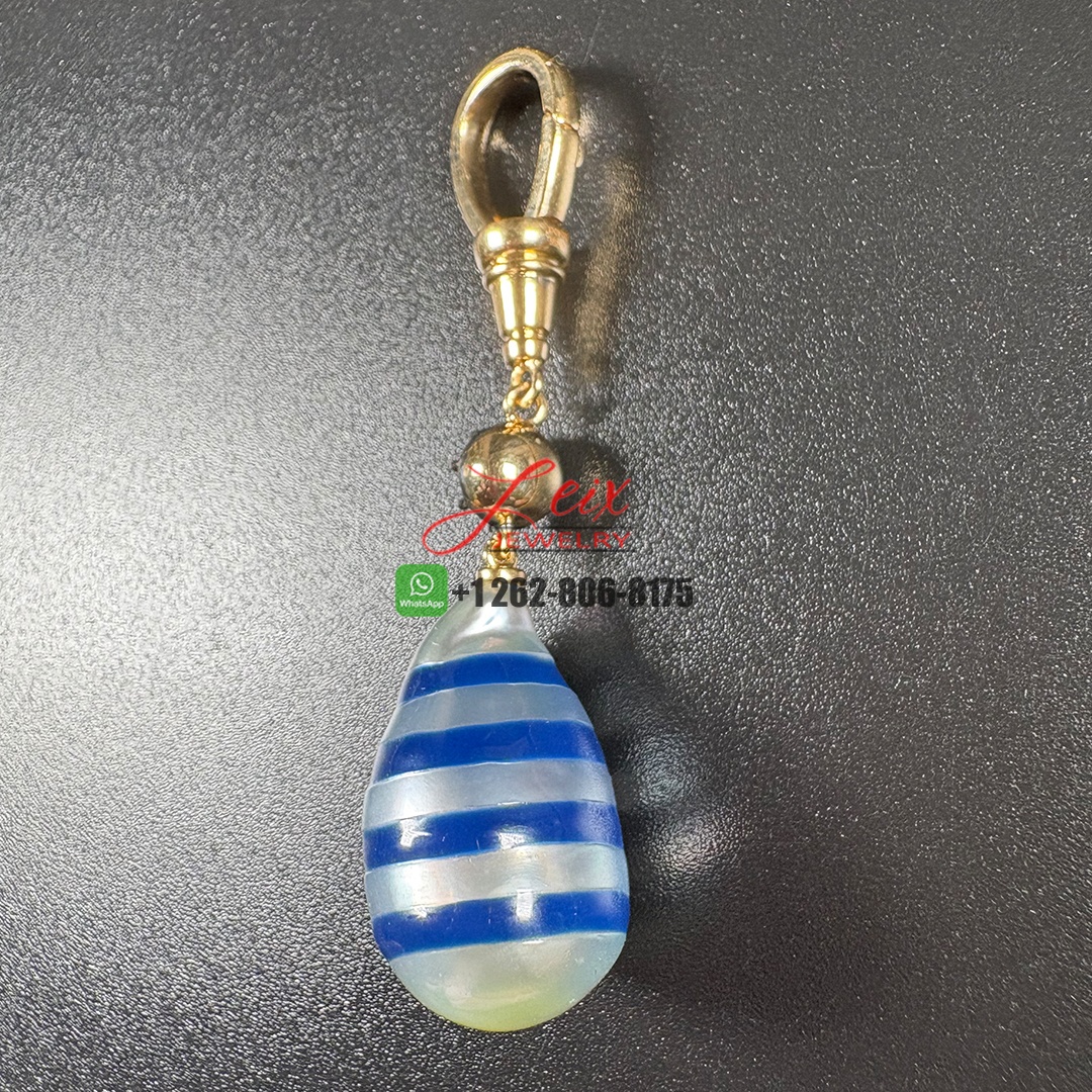 JM Hello Sailor Breton Stripe Freshwater Pearl & 0.40ct Diamond 18K Yellow Gold and Blackened Gold Pendant