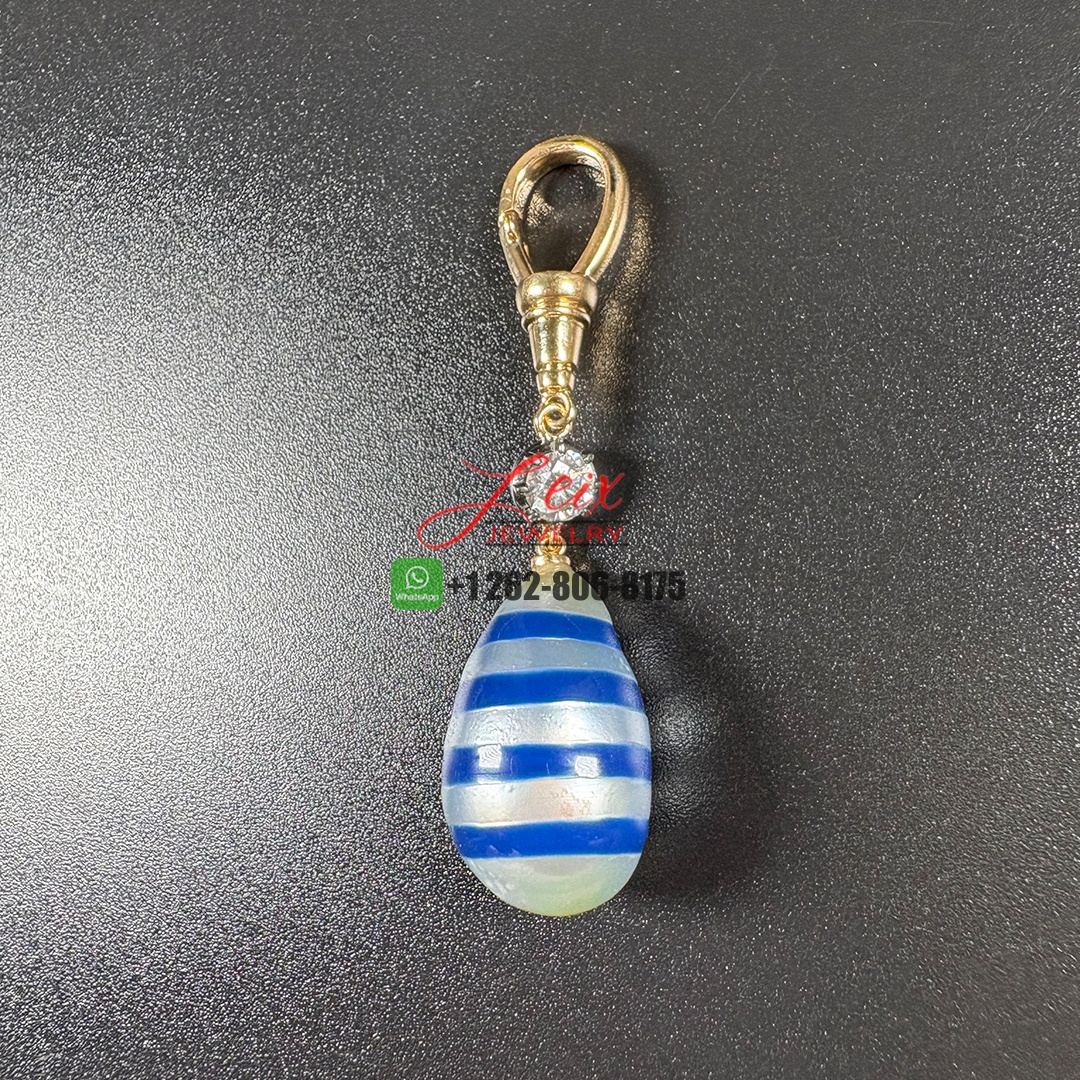 Jessica McCormack Hello Sailor Breton Stripe Freshwater Pearl & 0.40ct Diamond 18K Yellow Gold and Blackened Gold Pendant