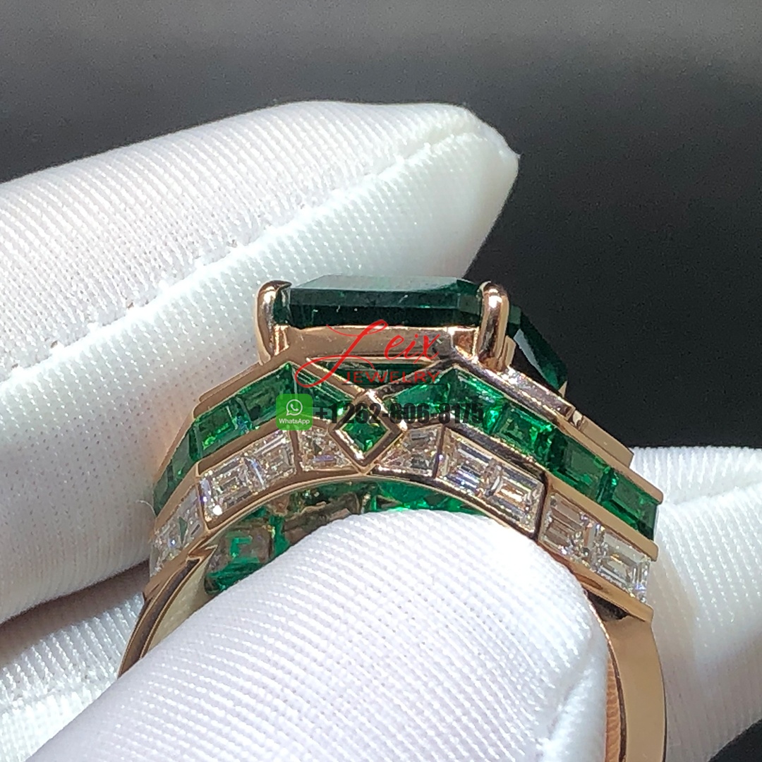 Custom Made 18k Rose Gold 8.9ct Emerald and Mystery Setting Diamonds Emeralds Men's Ring (1)