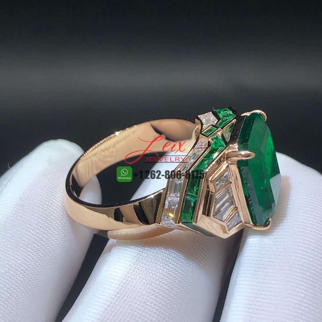 Custom Made 18k Rose Gold 8.9ct Emerald and Mystery Setting Diamonds Emeralds Men's Ring (2)