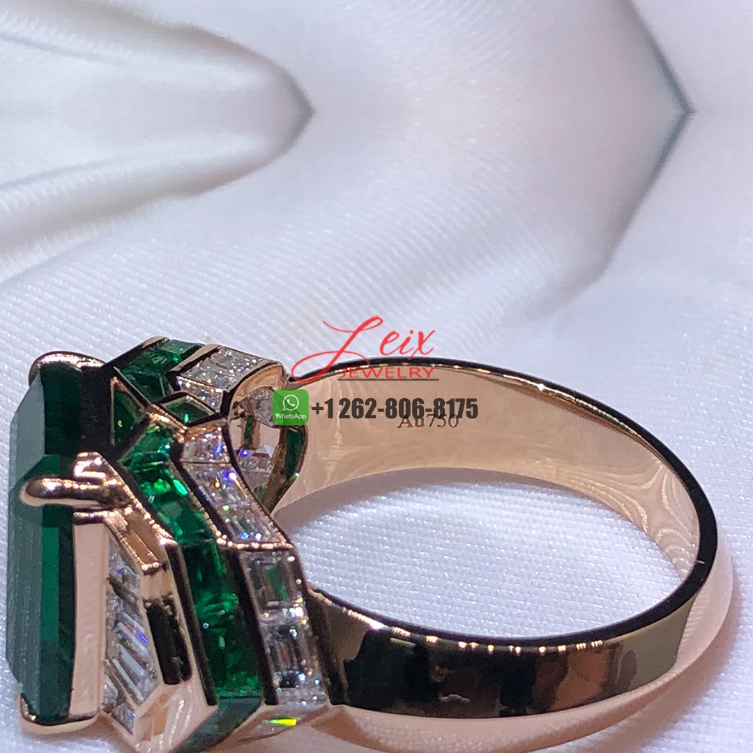 Custom Made 18k Rose Gold 8.9ct Emerald and Mystery Setting Diamonds Emeralds Men's Ring (3)