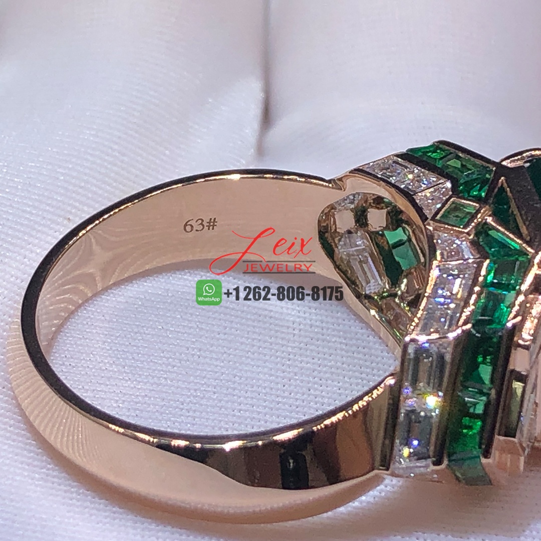 Custom Made 18k Rose Gold 8.9ct Emerald and Mystery Setting Diamonds Emeralds Men's Ring (4)