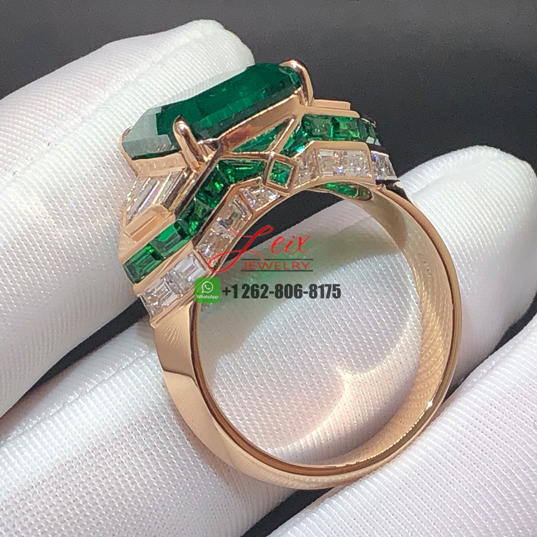 Custom Made 18k Rose Gold 8.9ct Emerald and Mystery Setting Diamonds Emeralds Men's Ring (5)