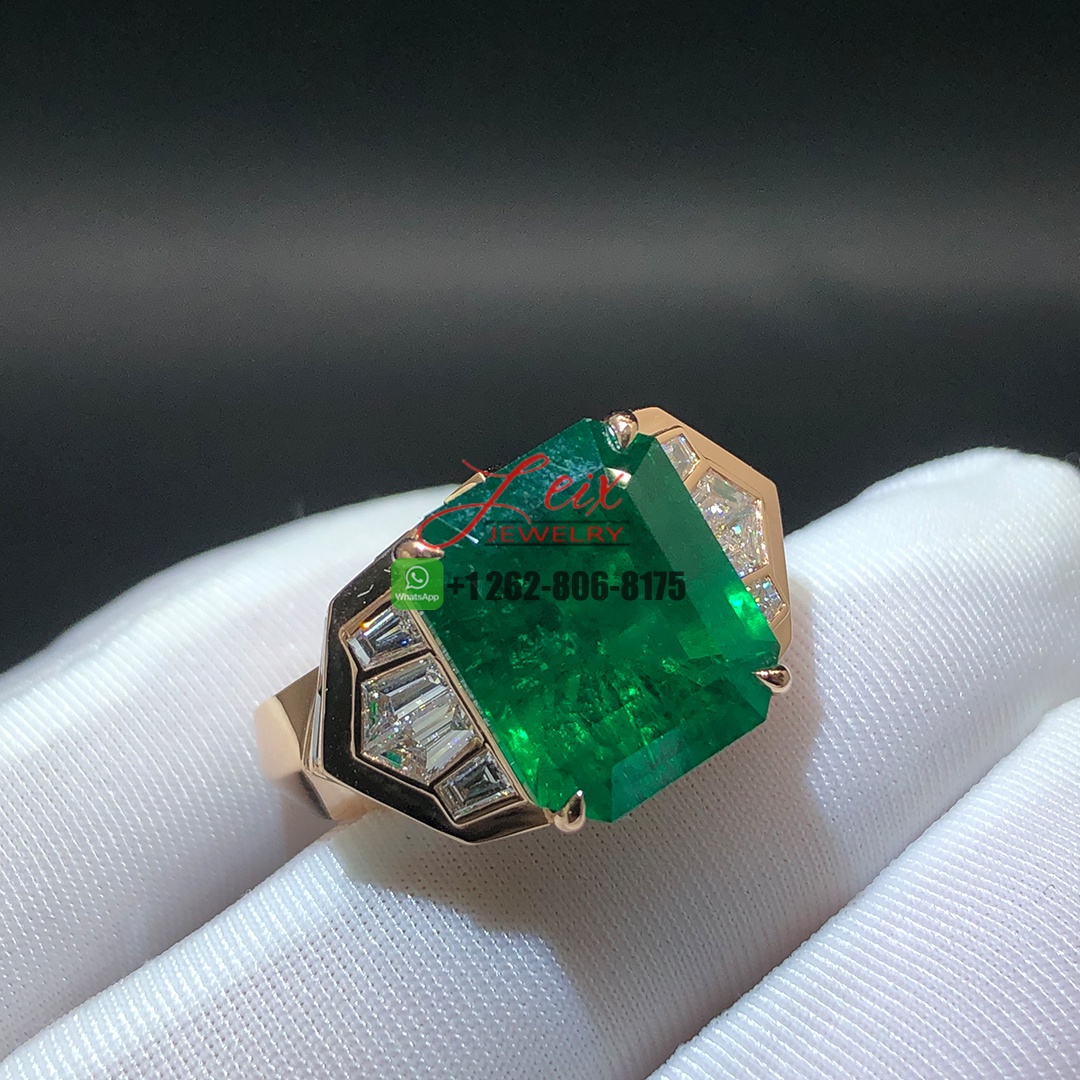 Custom Made 18k Rose Gold 8.9ct Emerald and Mystery Setting Diamonds Emeralds Men's Ring