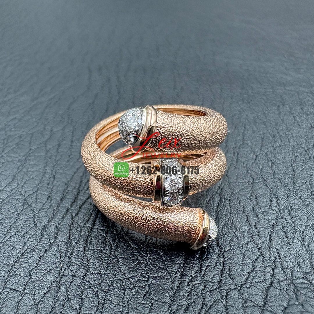 David Webb Hammered 18k Rose Gold and Platinum Diamond Tip Pipe Ring (1)