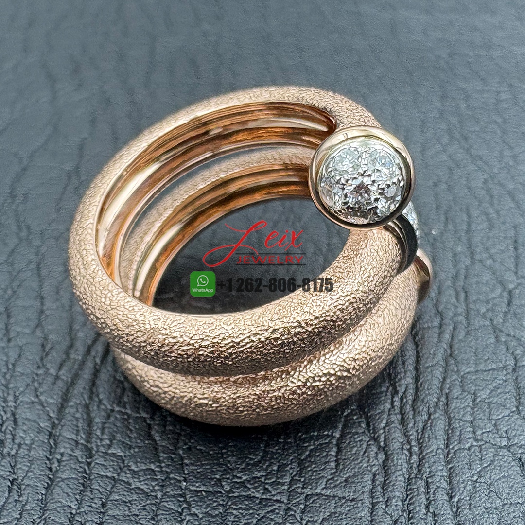 David Webb Hammered 18k Rose Gold and Platinum Diamond Tip Pipe Ring (2)