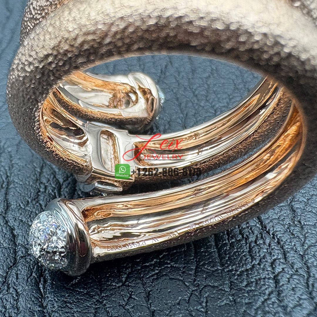 David Webb Hammered 18k Rose Gold and Platinum Diamond Tip Pipe Ring (3)