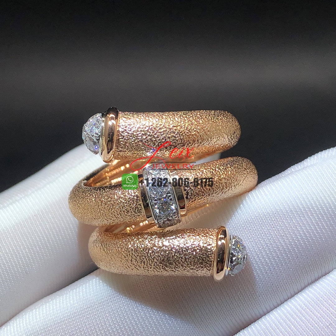 David Webb Tip Pipe Hammered Diamond Ring 18K Rose Gold Platinum