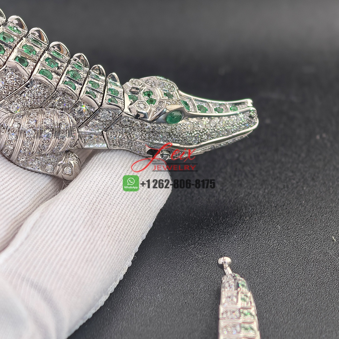 Cartier 18k White Gold Faune et Flore de Cartier Pave Diamonds and Emeralds High Jewelry Crocodile Necklace (8)