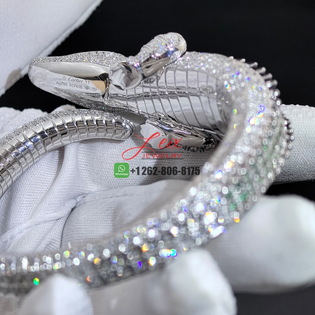 Cartier 18k White Gold Pave Diamonds and Emeralds Faune et Flore de Cartier High Jewelry Bracelet