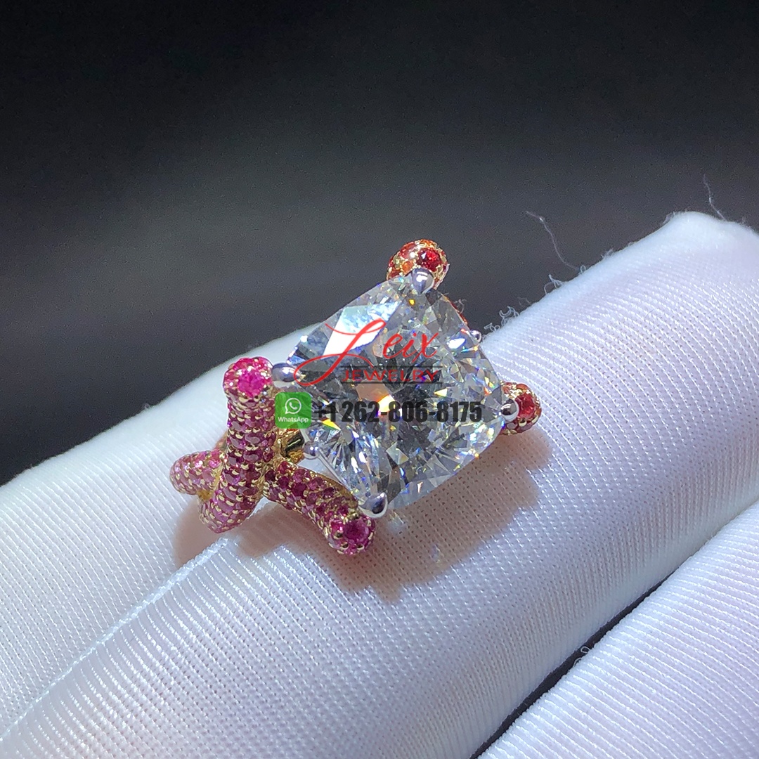 Custom Made 14K Yellow Gold 7.03ct Lab Diamond and Sapphires Intertwined Ring (1)