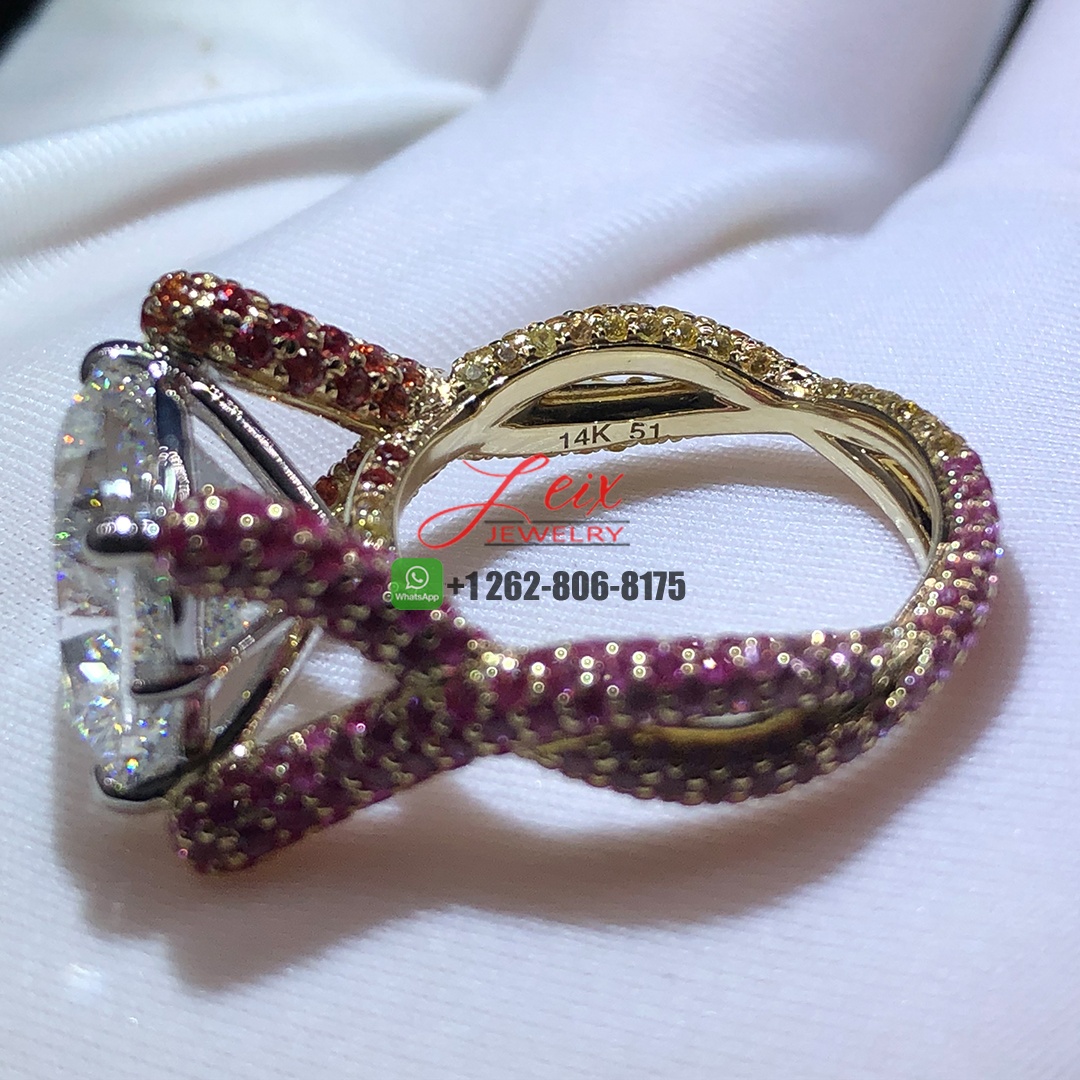 Custom Made 14K Yellow Gold 7.03ct Lab Diamond and Sapphires Intertwined Ring (2)