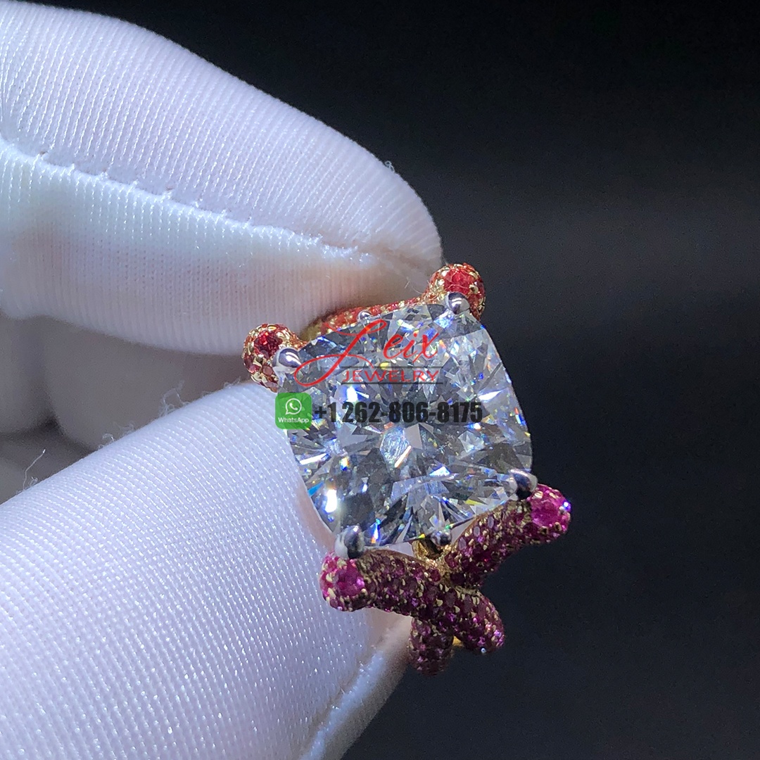 Custom Made 14K Yellow Gold 7.03ct Lab Diamond and Sapphires Intertwined Ring (3)