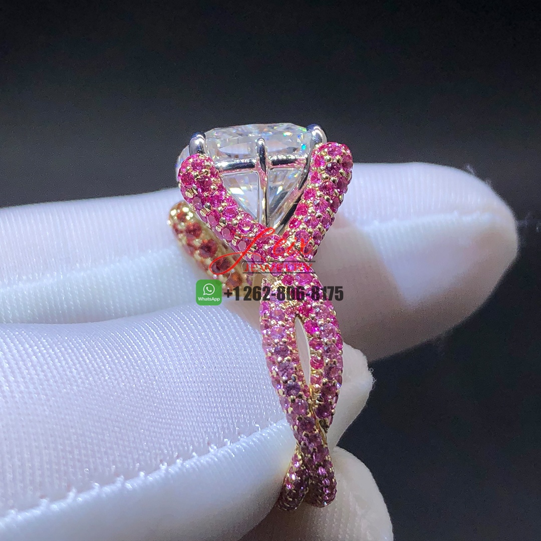 Custom Made 14K Yellow Gold 7.03ct Lab Diamond and Sapphires Intertwined Ring (4)