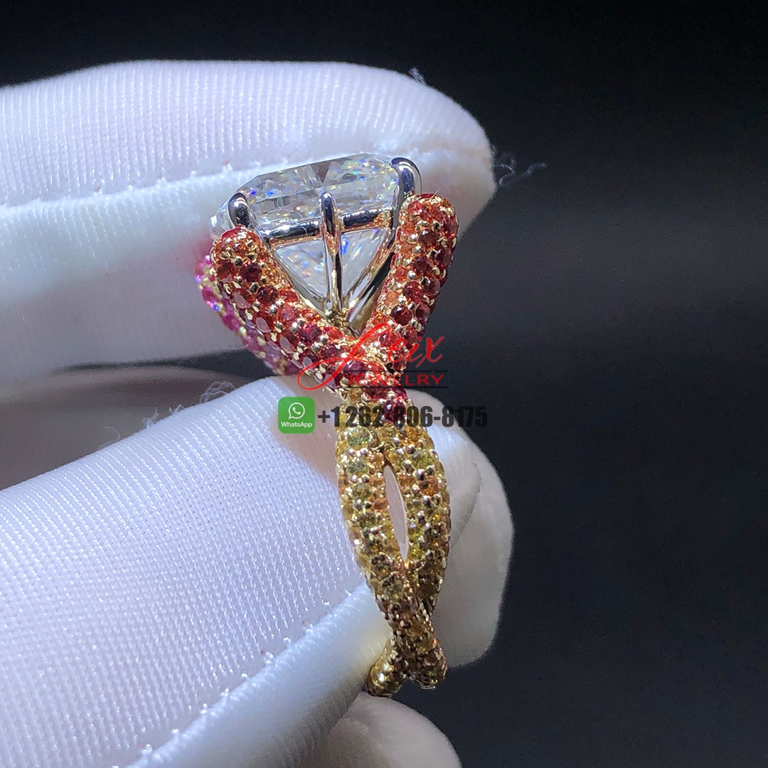 Custom Made 14K Yellow Gold 7.03ct Lab Diamond and Sapphires Intertwined Ring (5)