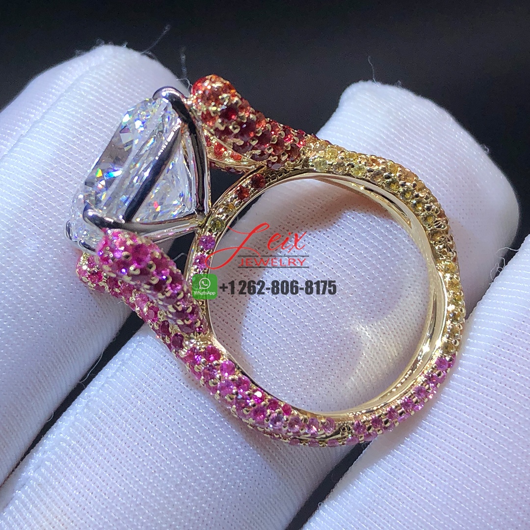 Custom Made 14K Yellow Gold 7.03ct Lab Diamond and Sapphires Intertwined Ring (6)