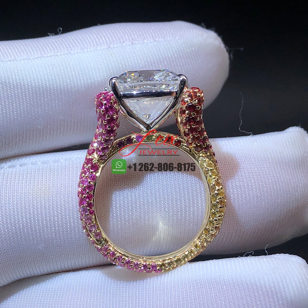 Custom Made 14K Yellow Gold 7.03ct Lab Diamond and Sapphires Intertwined Ring