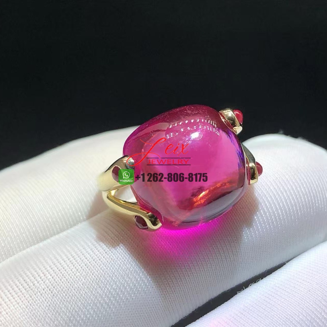 Custom Made 18k Yellow Gold Rubelite Cushion Cabochon Cut Split Shank Cindy Ring (1)