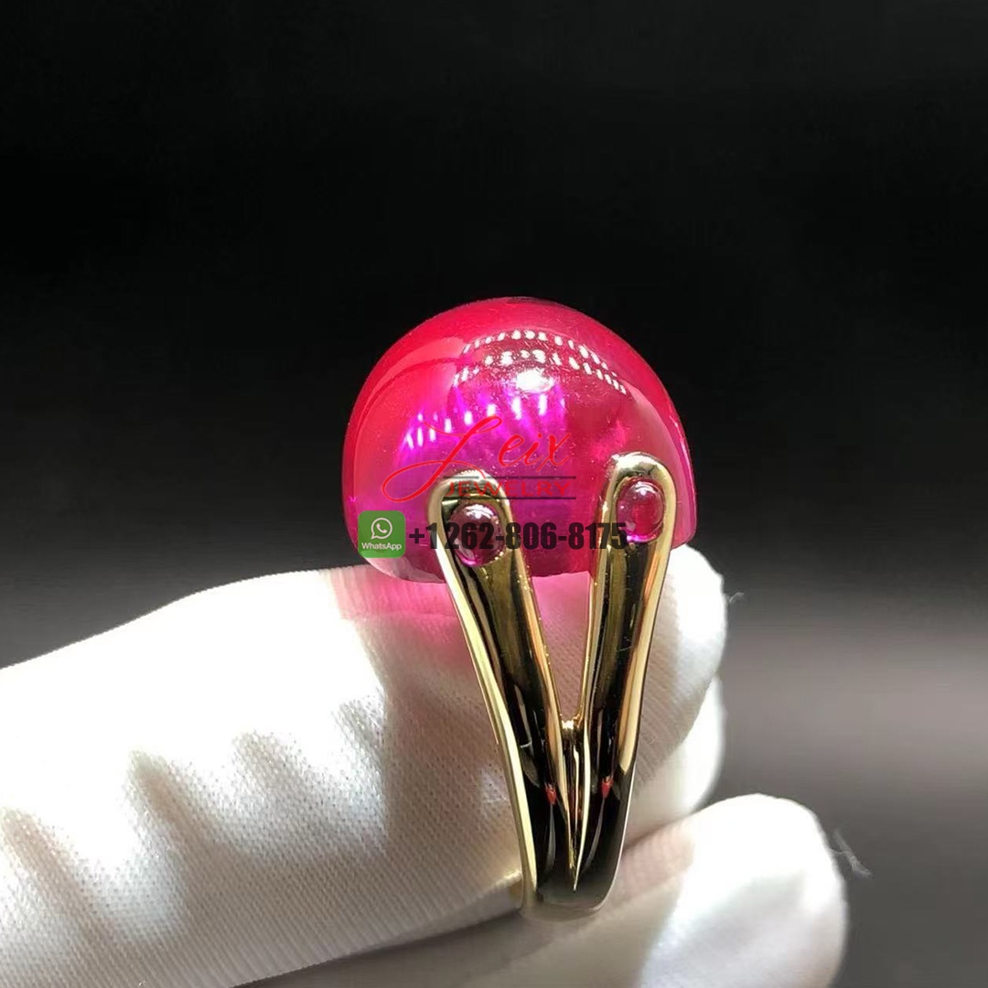 Custom Made 18k Yellow Gold Rubelite Cushion Cabochon Cut Split Shank Cindy Ring (2)