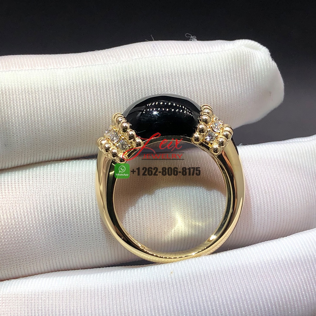 Van Cleef & Arpels 18K Yellow Gold Diamond Black Onyx Perlee Couleurs Ring (1)