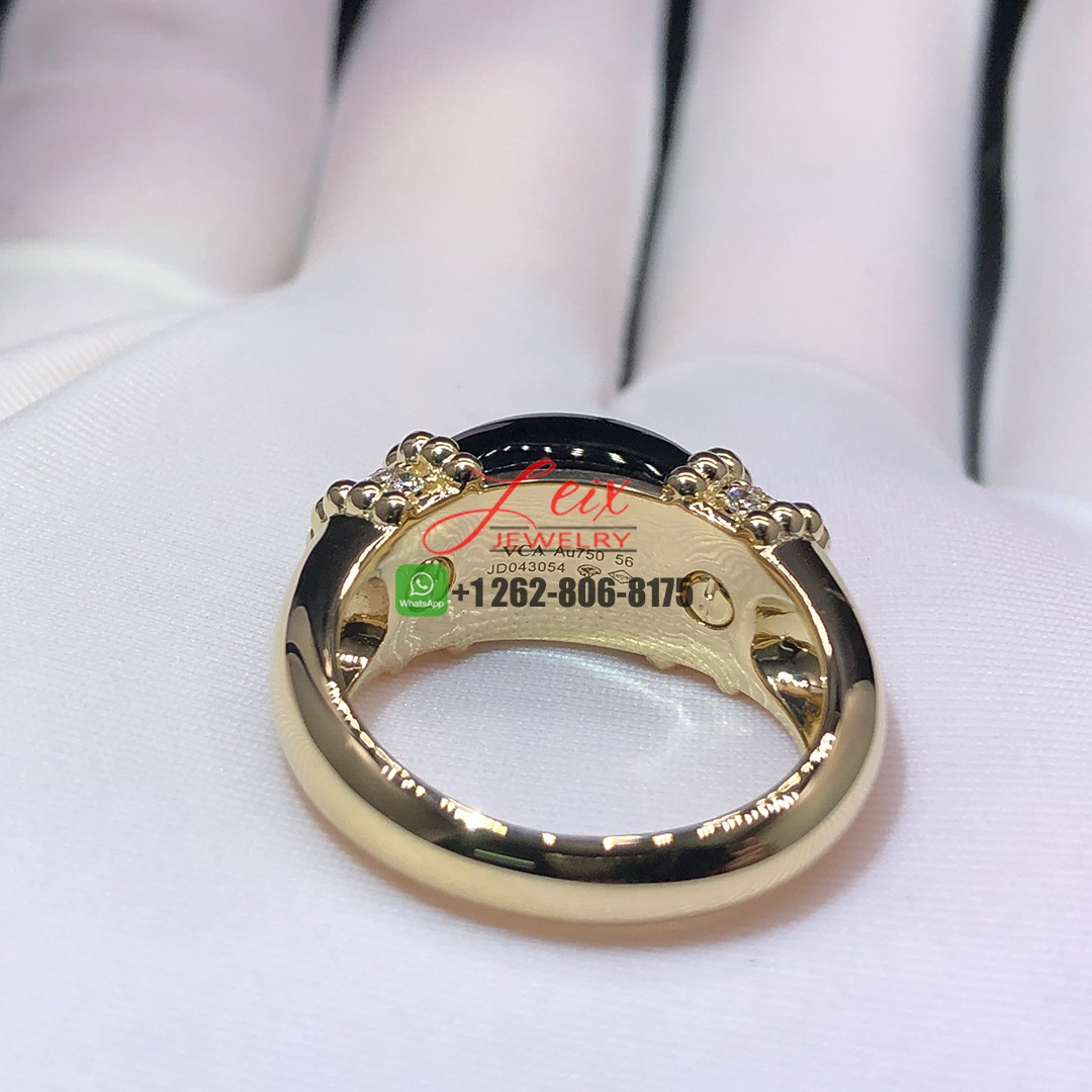Van Cleef & Arpels 18K Yellow Gold Diamond Black Onyx Perlee Couleurs Ring (2)