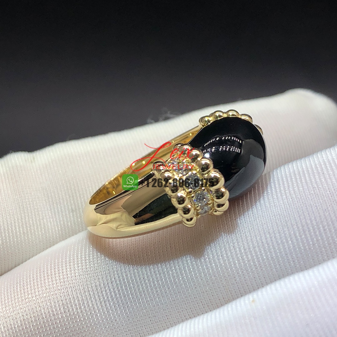 Van Cleef & Arpels 18K Yellow Gold Diamond Black Onyx Perlee Couleurs Ring (3)