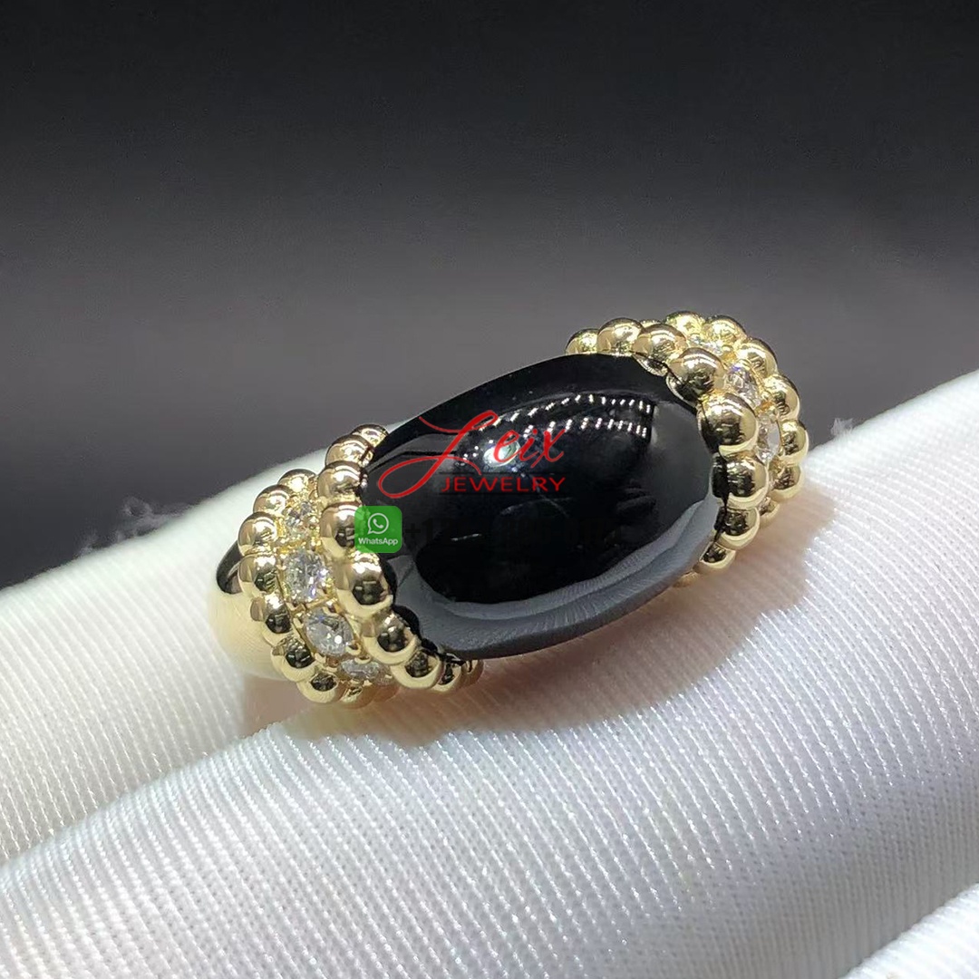 Van Cleef & Arpels 18K Yellow Gold Diamond Black Onyx Perlee Couleurs Ring