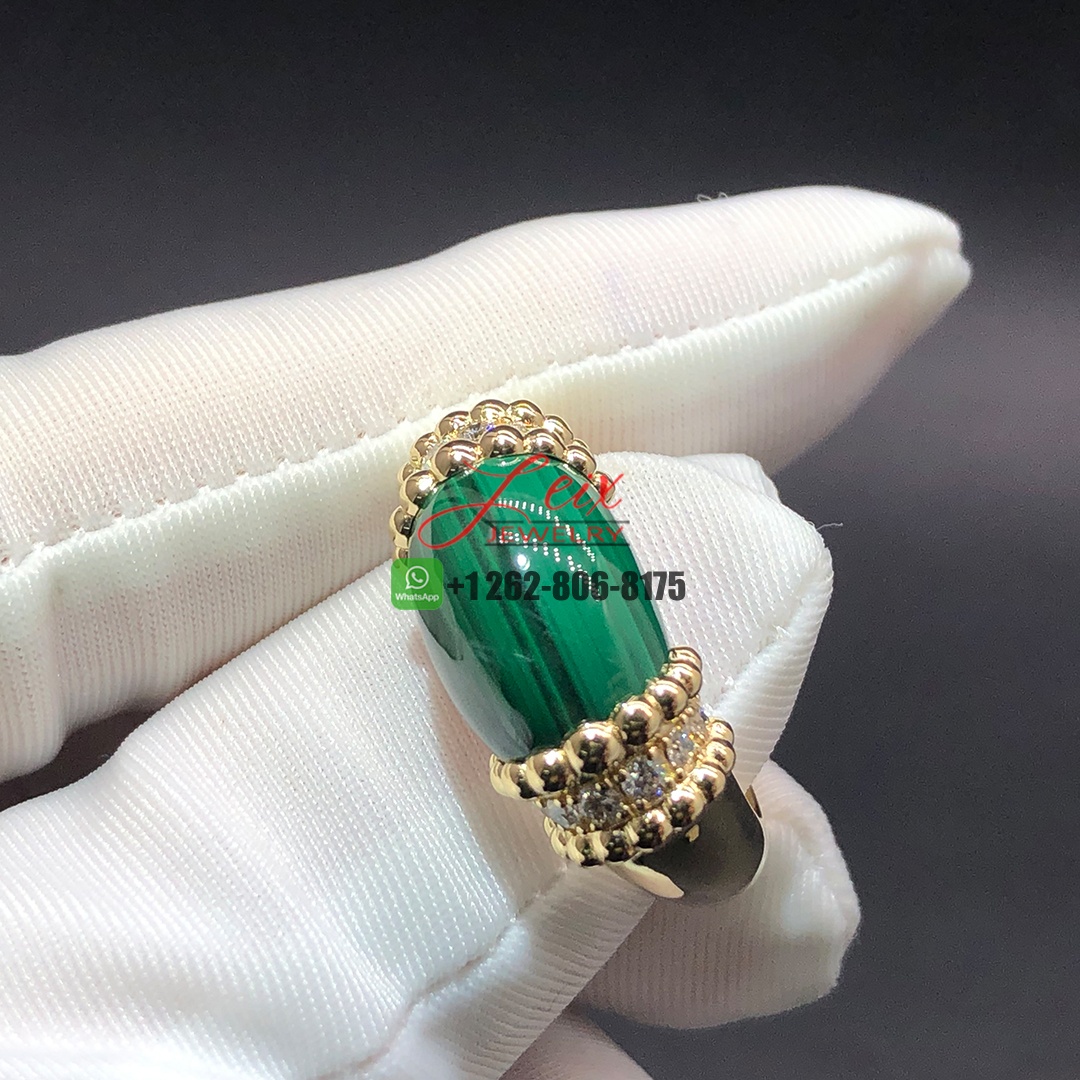 Van Cleef & Arpels 18K Yellow Gold Diamond Malachite Perlee Couleurs Ring (2)
