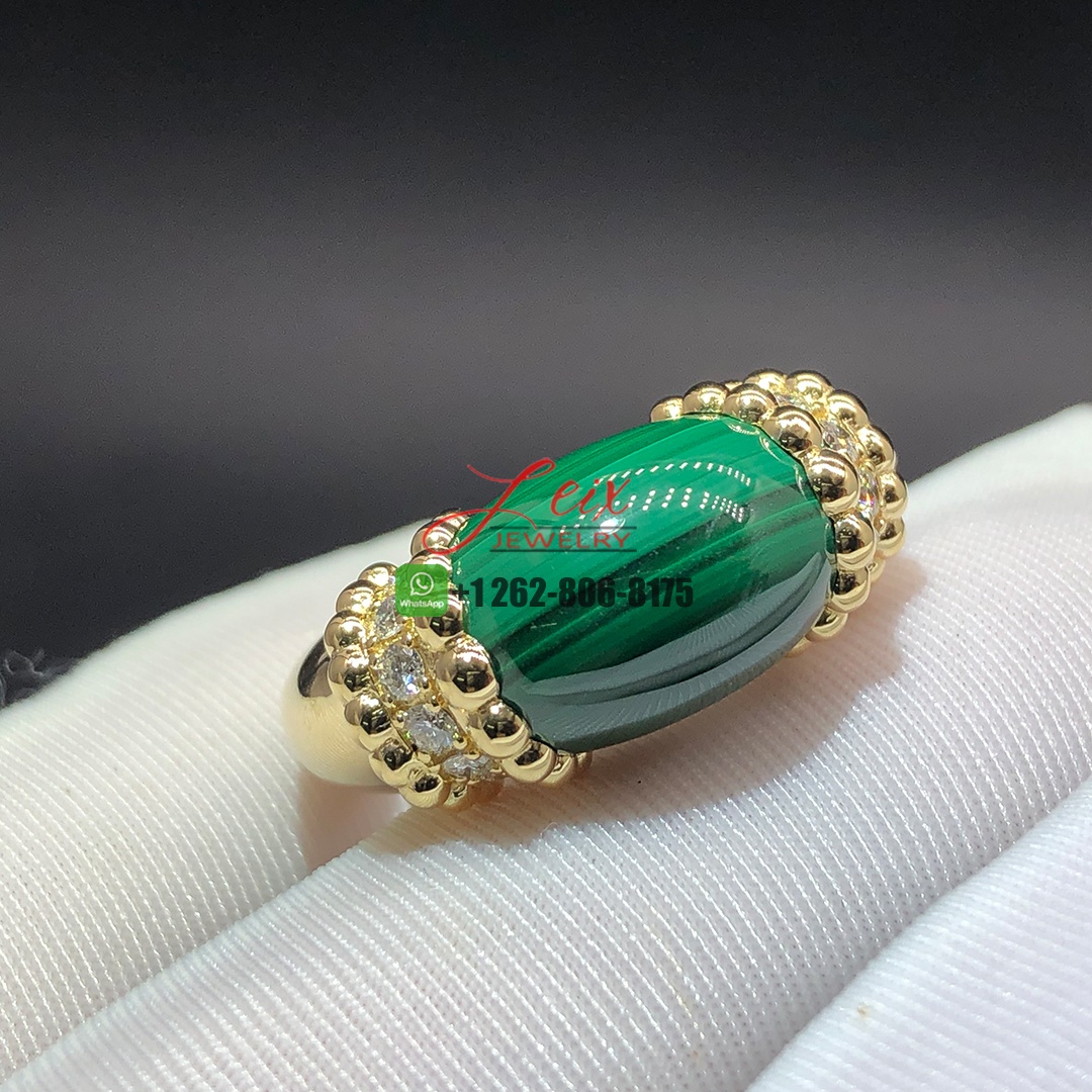 Van Cleef & Arpels 18K Yellow Gold Diamond Malachite Perlee Couleurs Ring