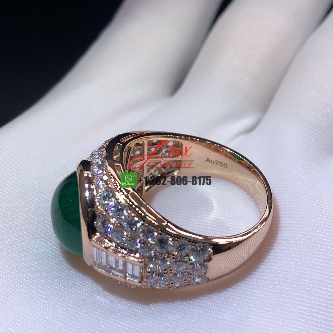 Custom Made 18k Rose Gold and 10ct Cabochon Emerald and Diamond Ring (2)
