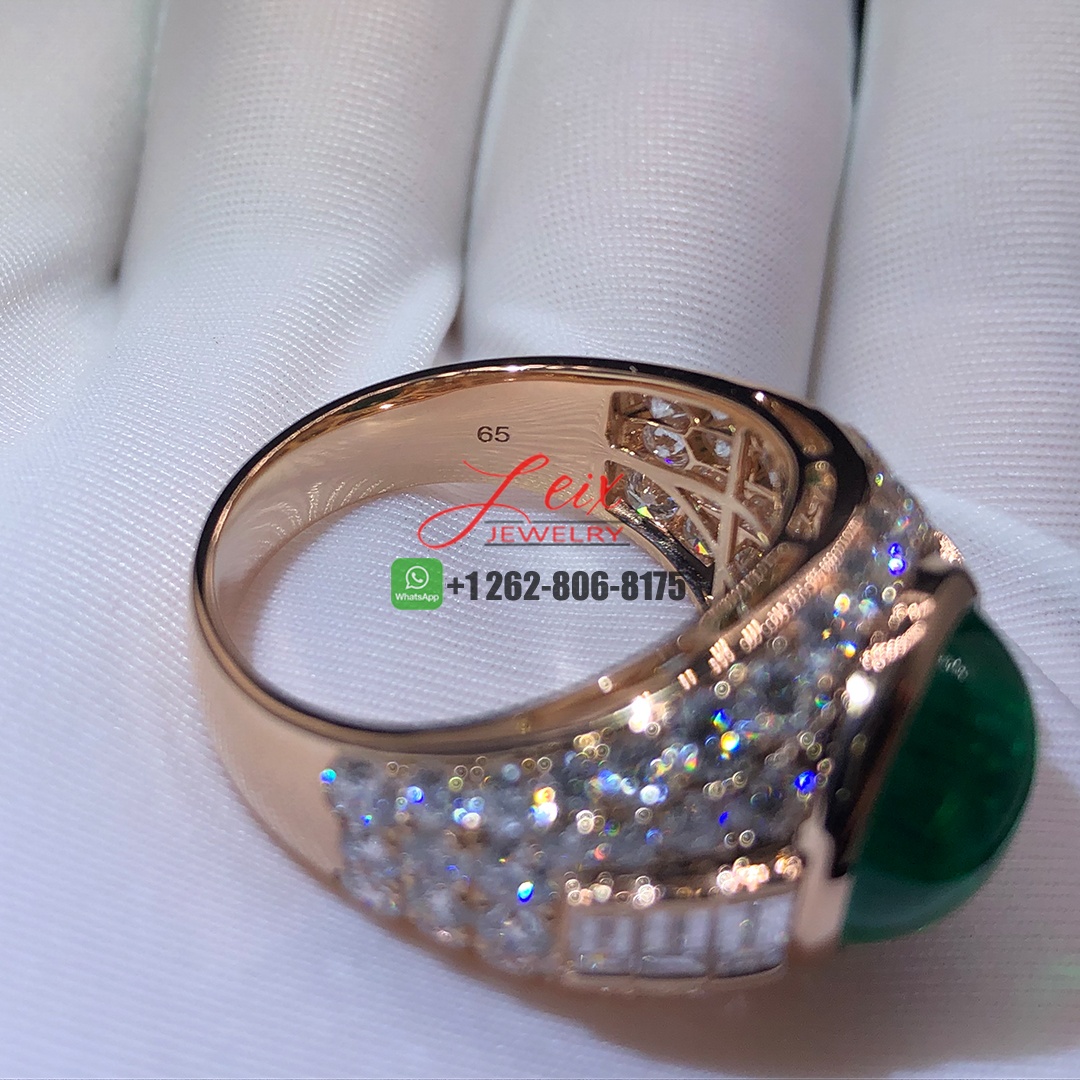 Custom Made 18k Rose Gold and 10ct Cabochon Emerald and Diamond Ring (3)
