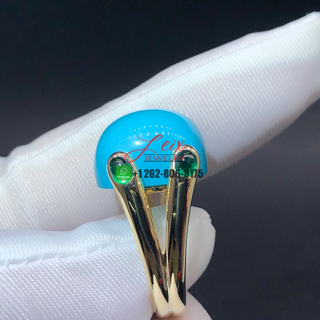 Custom Made Turquoise and Emeralds 18K Yellow Gold Cindy Cocktail Ring (1)