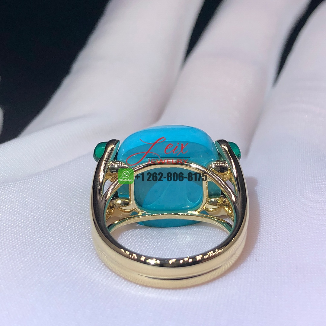 Custom Made Turquoise and Emeralds 18K Yellow Gold Cindy Cocktail Ring (2)