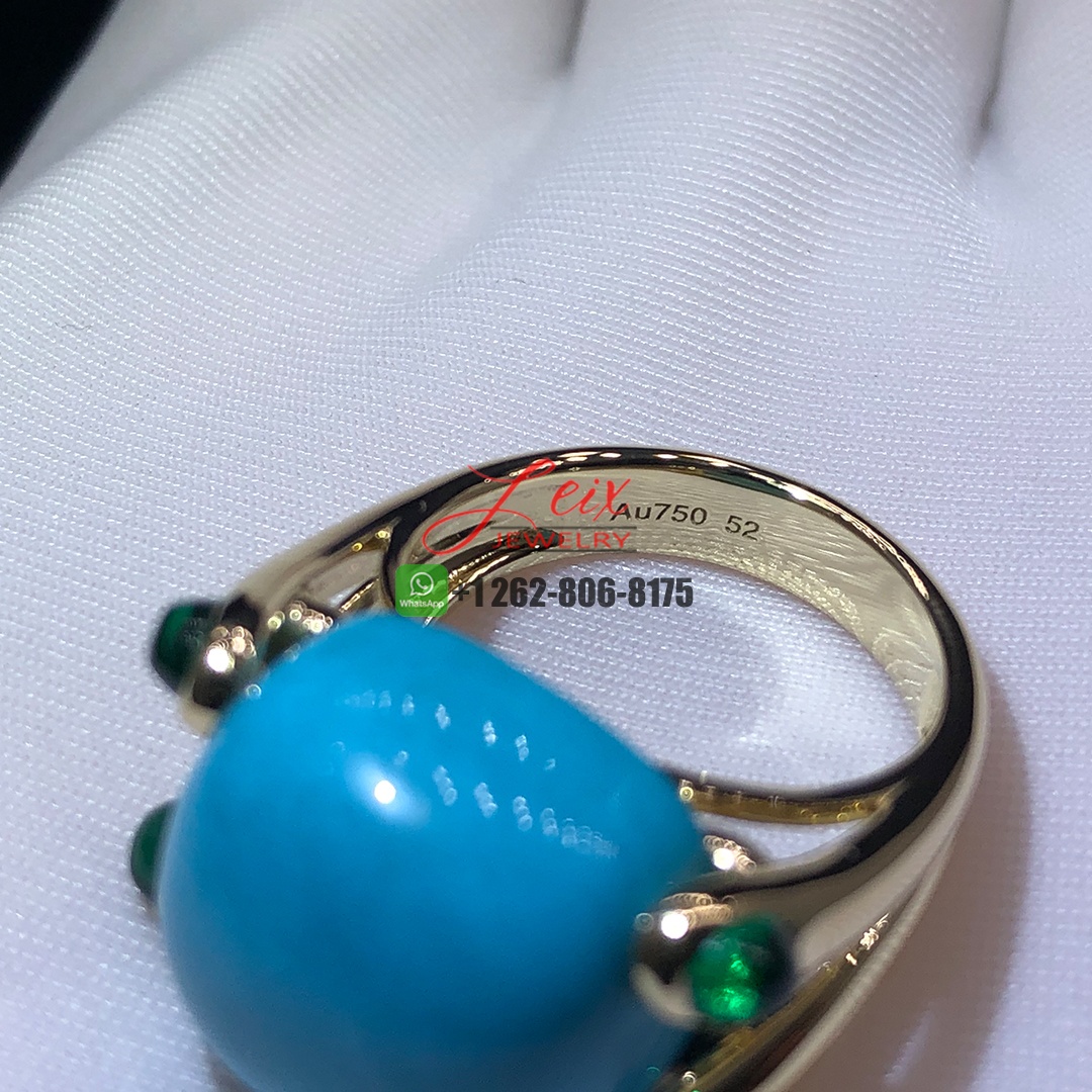 Custom Made Turquoise and Emeralds 18K Yellow Gold Cindy Cocktail Ring (3)