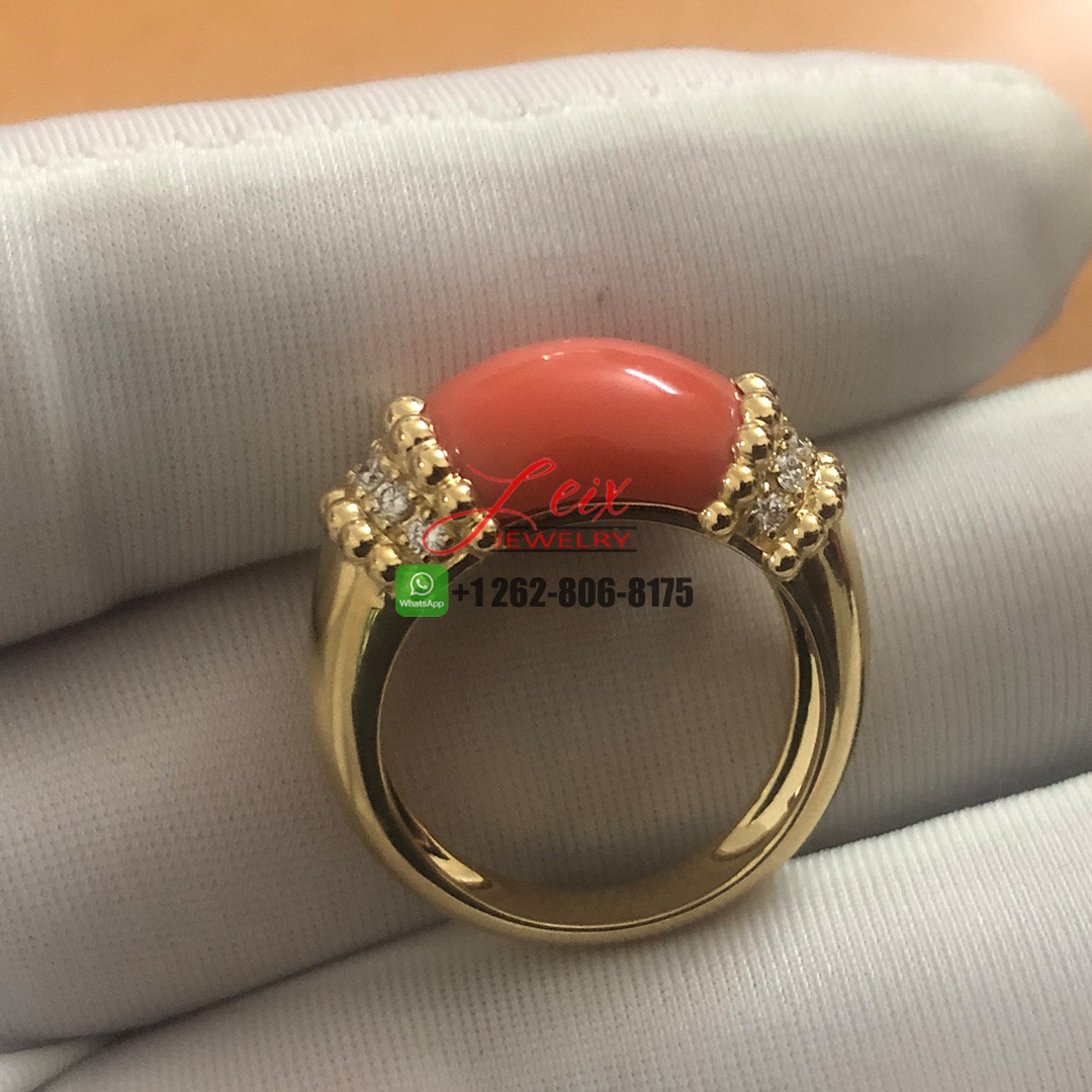 VCA 18k Yellow Gold Perlee Couleurs Coral Diamond Ring