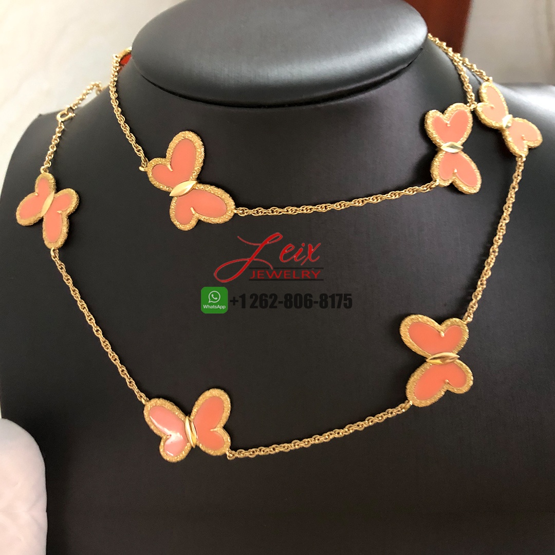Van Cleef & Arpels 18K Yellow Gold 10 Motif Coral Butterfly Alhambra Necklace (1)