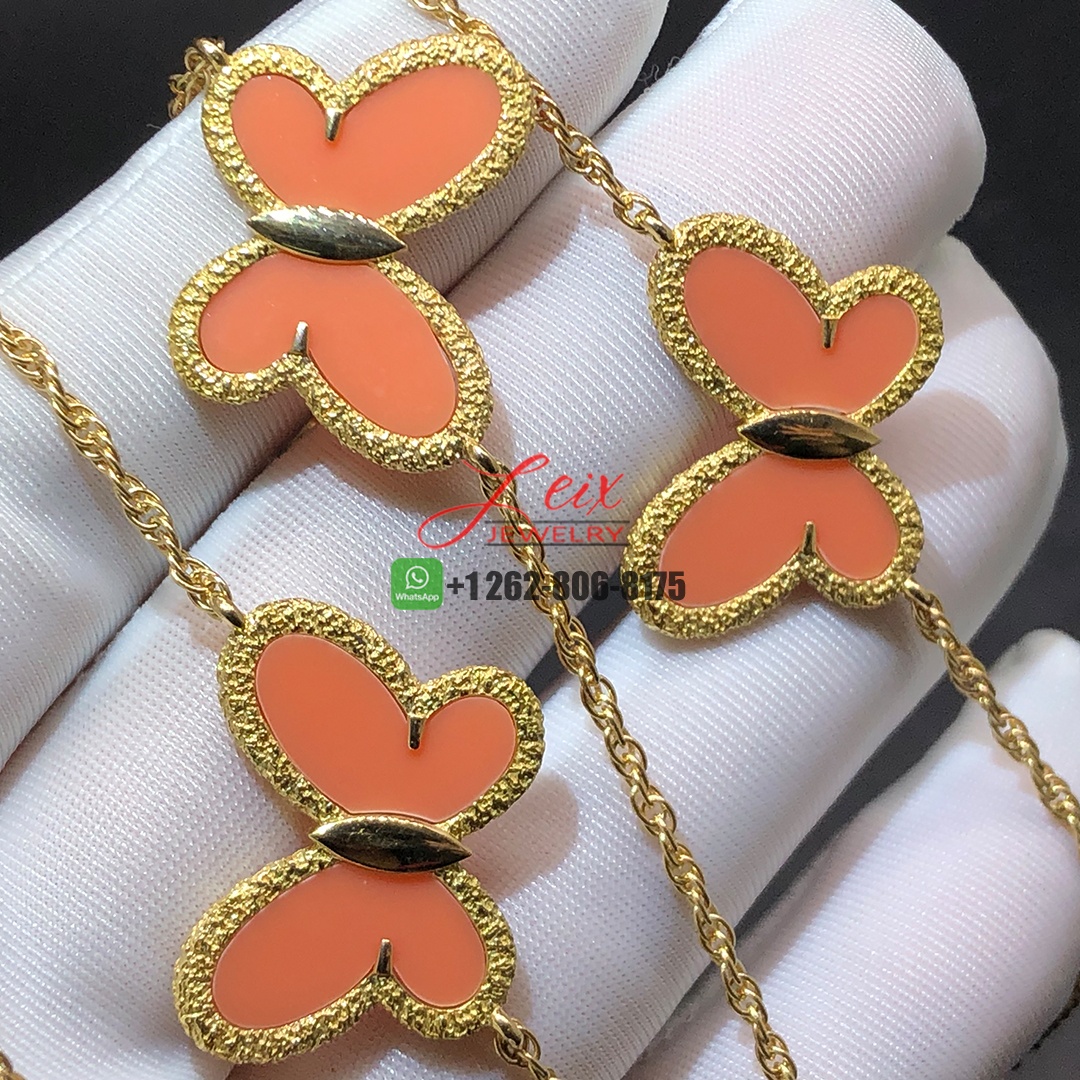 Van Cleef & Arpels 18K Yellow Gold 10 Motif Coral Butterfly Alhambra Necklace (3)