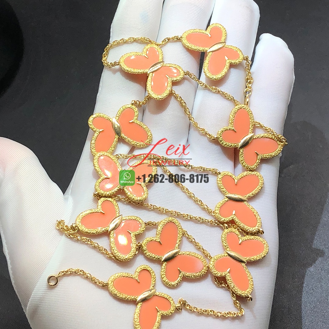 Van Cleef & Arpels 18K Yellow Gold 10 Motif Coral Butterfly Alhambra Necklace (4)